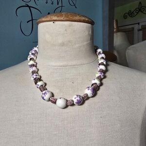 Elegant Porcelain Floral Handmade Beaded Necklace